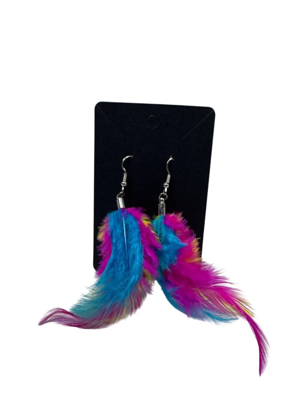 Colorful Feather Dangle Earrings Multicolor Feathers Lightweight Boho Festival